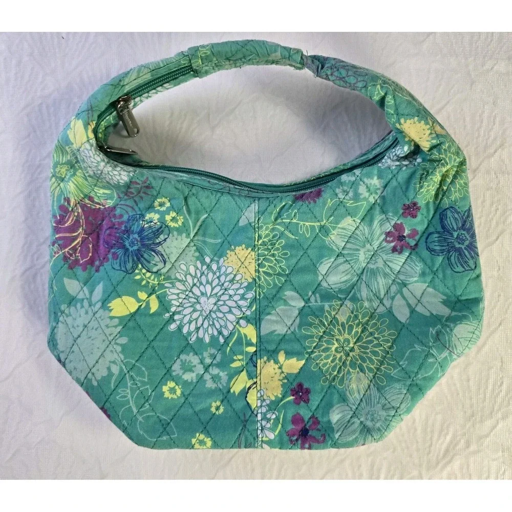 Tupperware Lunch Bag Zipper‎ Hobo Style Green Floral Vintage Quilted